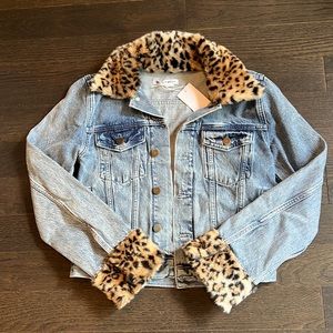 Denim, cheetah print trim REFORMATION jacket